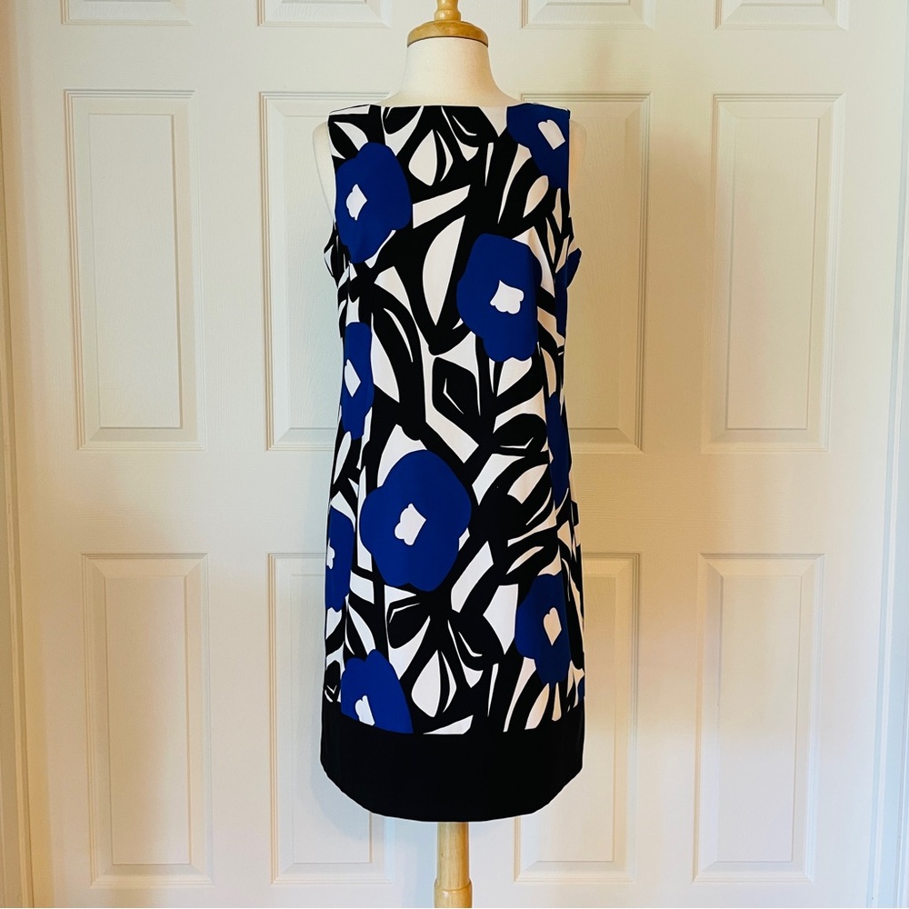 AGB Blue, Black, White Patterned Sleeveless Dress (size 12)